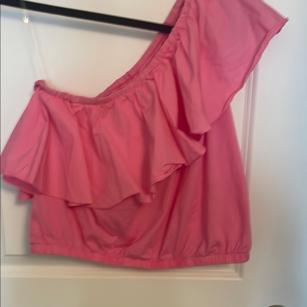 A New Day Pink Asymmetrical Ruffled Blouse